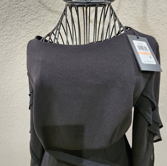 Dkny Women's Pleated Chiffon Sheath Dress, size 2, NWT, Black - Picture 4 of 8